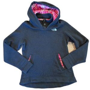 The North Face Black Hoodie Plaid Lining Cozy Warm Lounge Leisure
